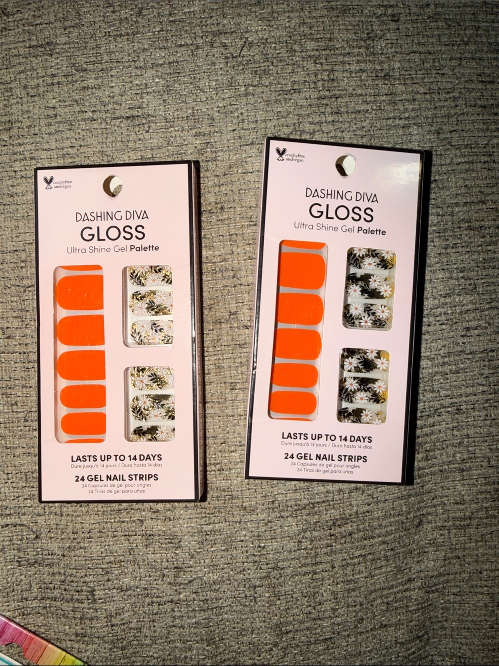 BNIP Dashing Diva Gloss Orange & Floral Gel Nail Strips 2 packs of 24